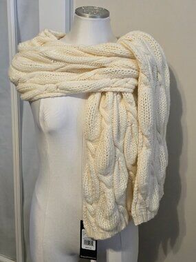 BADGLEY MISCHKA Hourglass Cable Knit Scarf Color Ivory NWT